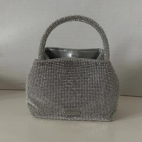 NWT Cult Gaia Solene Mini Top Round Handle Clear Rhinestone Silver Bag - Picture 6 of 10